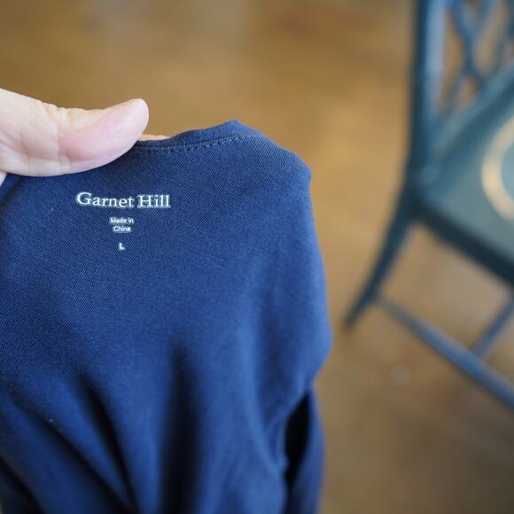 Garnet Hill Cross-Pleated Knit Dress Navy Size‎ Large - Picture 3 of 4